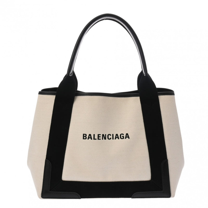 BALENCIAGA バレンシアガ ネイビーカバス S ホワイト/ブラック 339933 レディース キャンバス レザー ハンドバッグ ABランク 中古 銀蔵