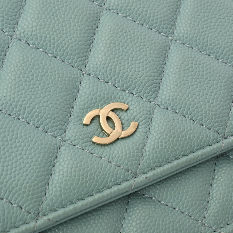 CHANEL シャネル マトラッセ クラシック チェーンウォレット ライトブルー AP0250 レディース キャビアスキン ショルダーバッグ ABランク 中古 銀蔵