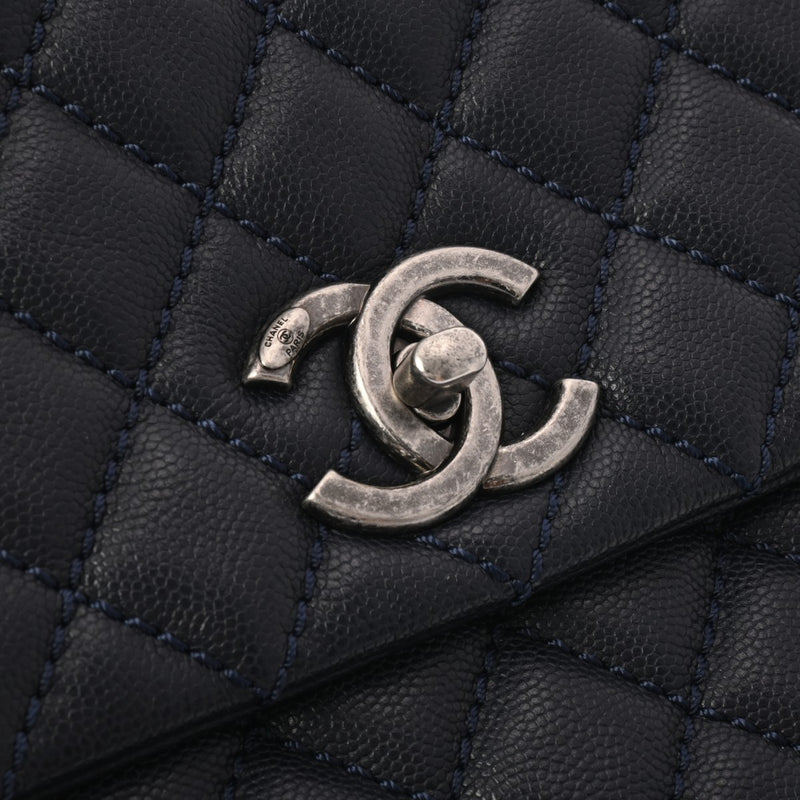 CHANEL シャネル ラージトップハンドルフラップバッグ 29 ダークネイビー A92992 レディース キャビアスキン リザード 2WAYバッグ Aランク 中古 銀蔵