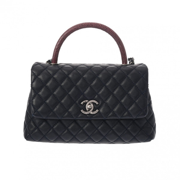 CHANEL シャネル ラージトップハンドルフラップバッグ 29 ダークネイビー A92992 レディース キャビアスキン リザード 2WAYバッグ Aランク 中古 銀蔵