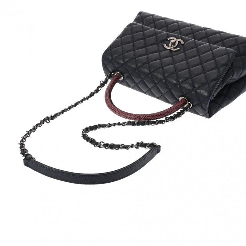 CHANEL シャネル ラージトップハンドルフラップバッグ 29 ダークネイビー A92992 レディース キャビアスキン リザード 2WAYバッグ Aランク 中古 銀蔵