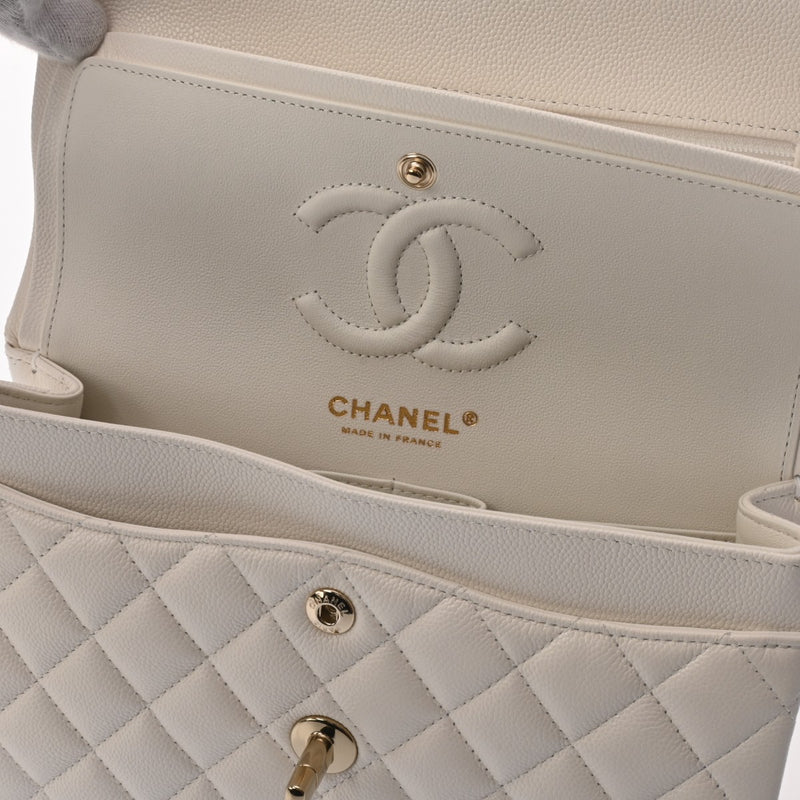 CHANEL シャネル マトラッセ チェーンショルダー 23cm Wフラップ ホワイト A01113 レディース キャビアスキン ショルダーバッグ Aランク 中古 銀蔵