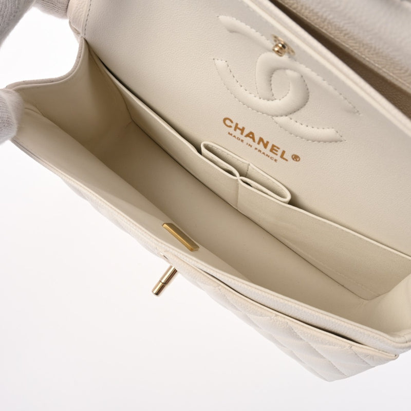 CHANEL シャネル マトラッセ チェーンショルダー 23cm Wフラップ ホワイト A01113 レディース キャビアスキン ショルダーバッグ Aランク 中古 銀蔵