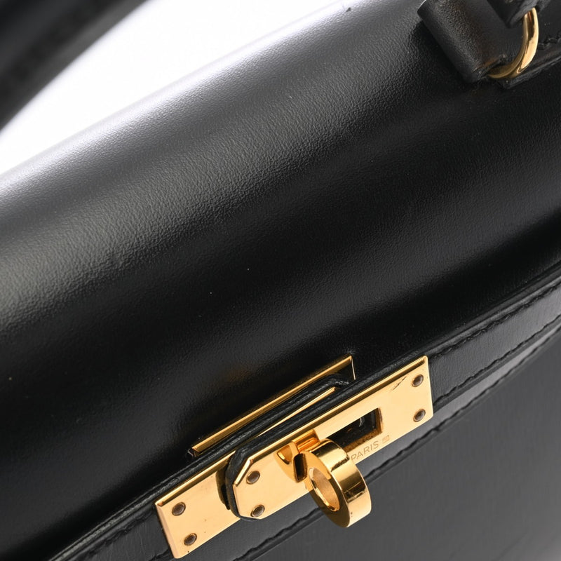 HERMES エルメス ミニケリー 外縫い ブラック ○Z刻印(1996年頃) レディース ボックスカーフ 2WAYバッグ Aランク 中古 銀蔵