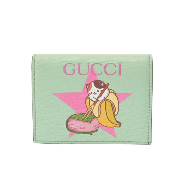 GUCCI グッチ コンパクトウォレット ばなにゃ ミントグリーン 701009 レディース レザー 二つ折り財布 Aランク 中古 銀蔵