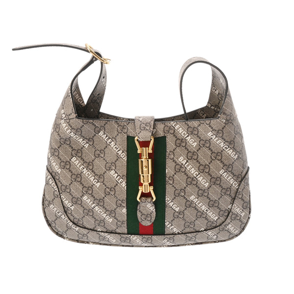 GUCCI グッチ GGスプリーム ジャッキー 1961 ザハッカープロジェクト バレンシアガコラボ  ベージュ 636706 レディース PVC ショルダーバッグ 新同 中古 銀蔵