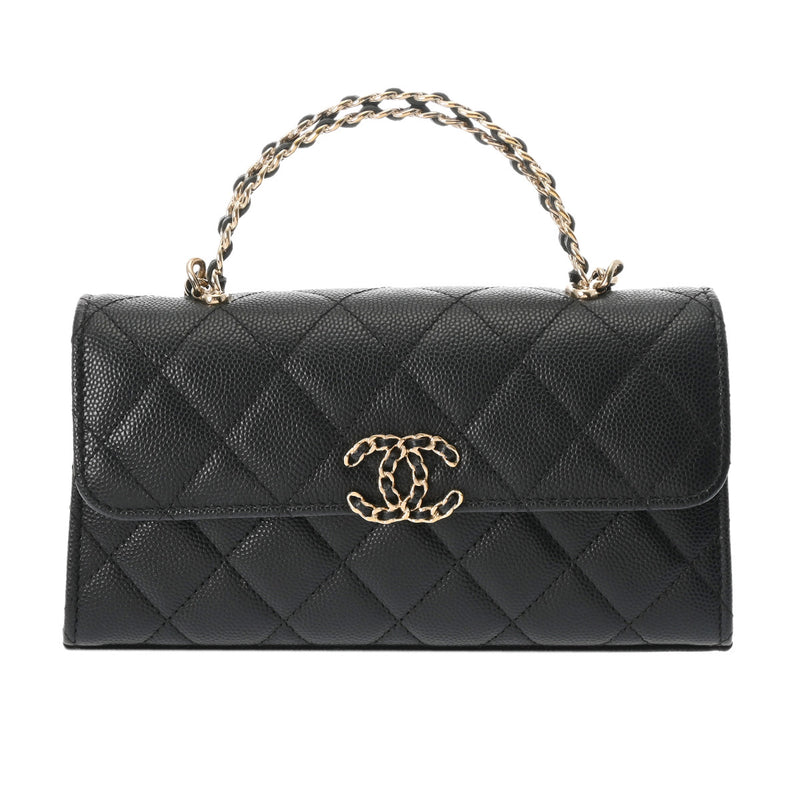 CHANEL シャネル チェーンショルダー フラップフォンケース ブラック AP3238 レディース キャビアスキン ショルダーバッグ 新同 中古 銀蔵