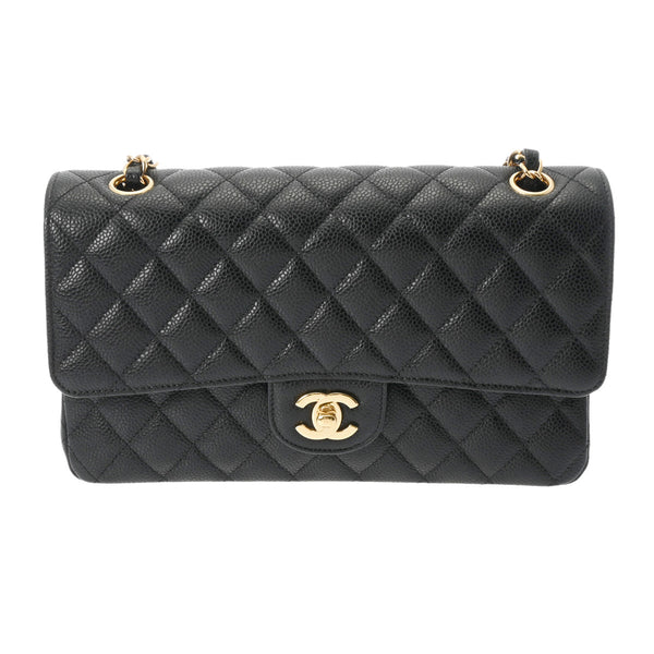 CHANEL シャネル マトラッセ チェーンショルダー Wフラップ 25cm ブラック A01112 レディース キャビアスキン ショルダーバッグ Aランク 中古 銀蔵