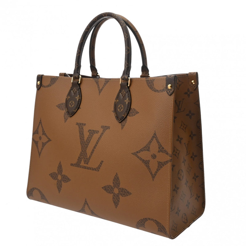 LOUIS VUITTON ルイヴィトン モノグラムジャイアント オンザゴー MM 新型 ブラウン M45321 レディース レザー ハンドバッグ 新同 中古 銀蔵