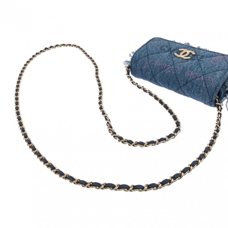 CHANEL シャネル ミニチェーンポシェット ブルー AP2602 レディース デニム ショルダーバッグ 新同 中古 銀蔵