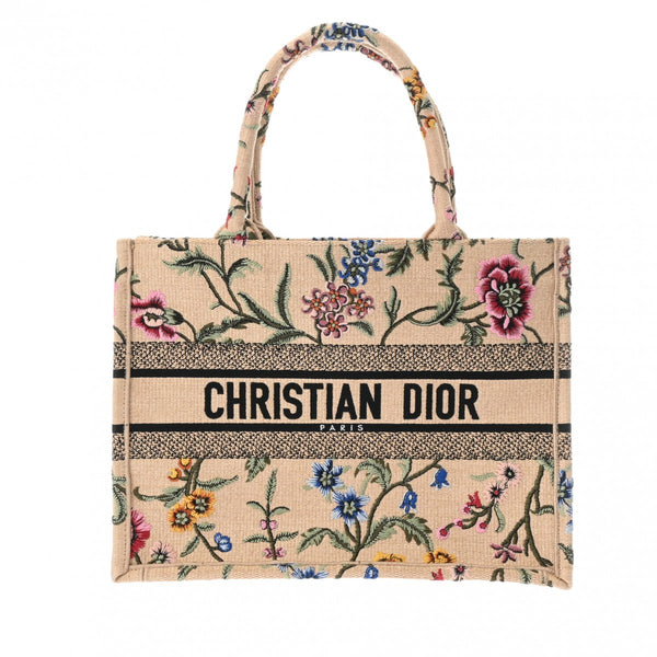 CHRISTIAN DIOR クリスチャンディオール ブックトート ミディアム フラワー ベージュ レディース ストロー ハンドバッグ ABランク 中古 銀蔵