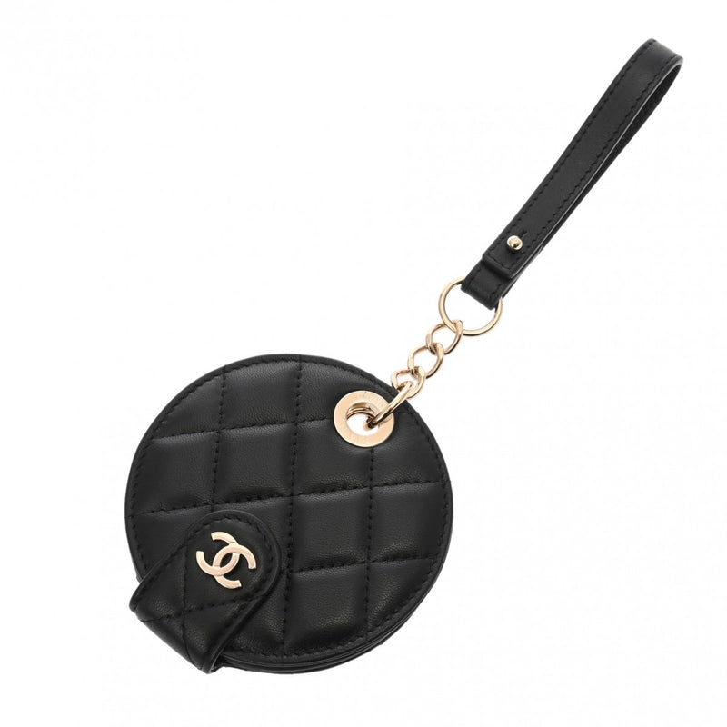 CHANEL シャネル マトラッセ ネームタグ バッグチャーム ブラック レディース ラムスキン キーホルダー 新同 中古 銀蔵