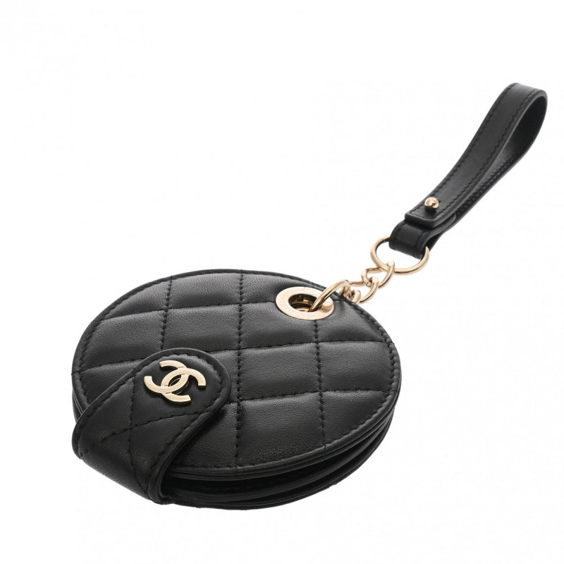 CHANEL シャネル マトラッセ ネームタグ バッグチャーム ブラック レディース ラムスキン キーホルダー 新同 中古 銀蔵