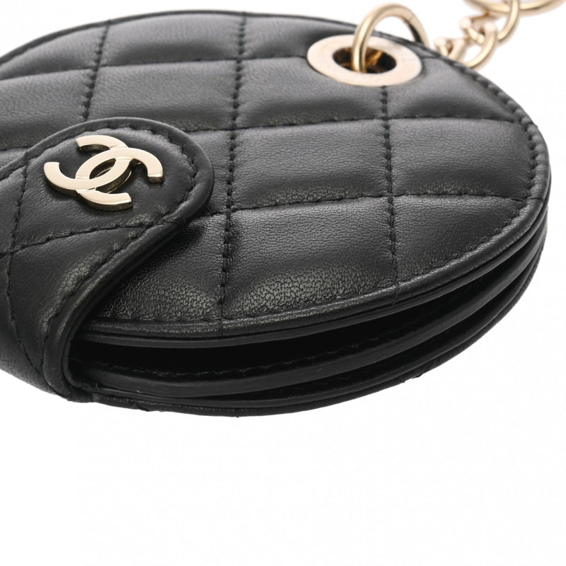 CHANEL シャネル マトラッセ ネームタグ バッグチャーム ブラック レディース ラムスキン キーホルダー 新同 中古 銀蔵