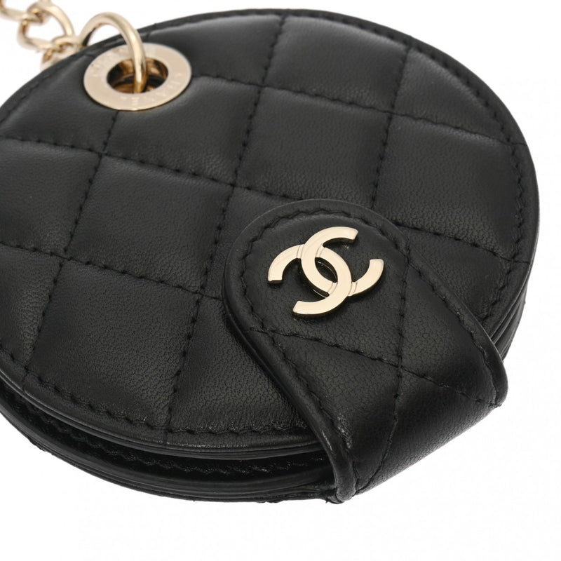 CHANEL シャネル マトラッセ ネームタグ バッグチャーム ブラック レディース ラムスキン キーホルダー 新同 中古 銀蔵