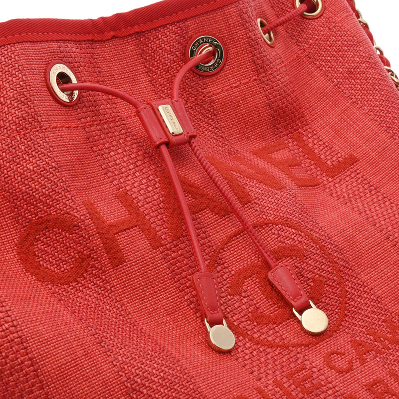 CHANEL シャネル ドーヴィル 巾着ショルダーバッグ レッド A57536 レディース ストロー ショルダーバッグ Aランク 中古 銀蔵