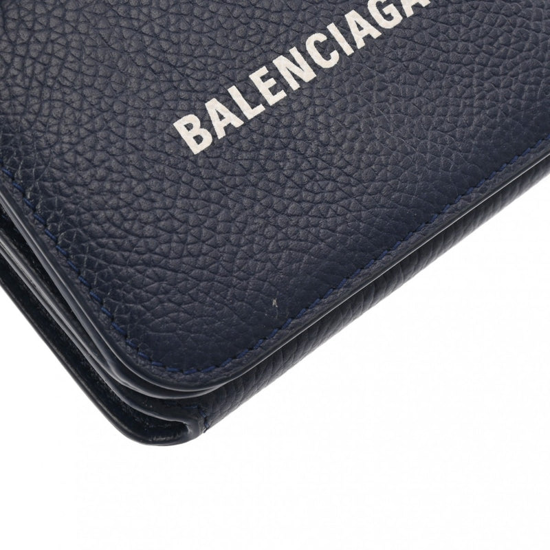 BALENCIAGA バレンシアガ キャッシュ ミニウォレット ネイビー 593813 ユニセックス レザー 三つ折り財布 Bランク 中古 銀蔵