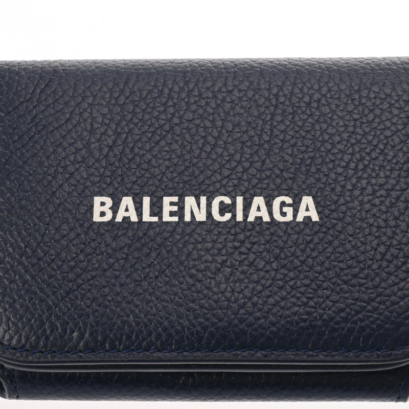 BALENCIAGA バレンシアガ キャッシュ ミニウォレット ネイビー 593813 ユニセックス レザー 三つ折り財布 Bランク 中古 銀蔵