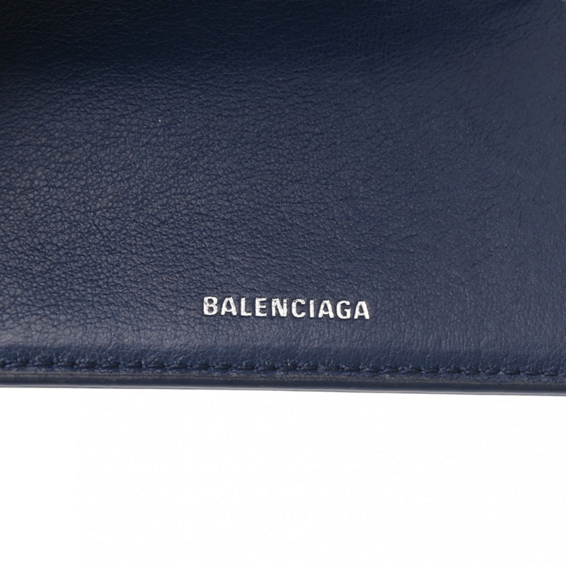 BALENCIAGA バレンシアガ キャッシュ ミニウォレット ネイビー 593813 ユニセックス レザー 三つ折り財布 Bランク 中古 銀蔵