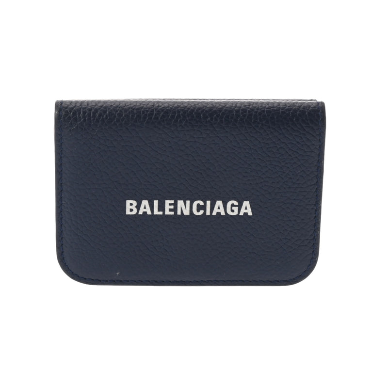 BALENCIAGA バレンシアガ キャッシュ ミニウォレット ネイビー 593813 ユニセックス レザー 三つ折り財布 Bランク 中古 銀蔵