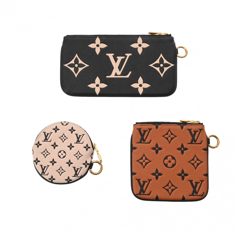 LOUIS VUITTON ルイヴィトン モノグラムアンプラント ポシェットトリオ LVクラフティ 黒/茶/ベージュ M69516 レディース レザー ポーチ Aランク 中古 銀蔵