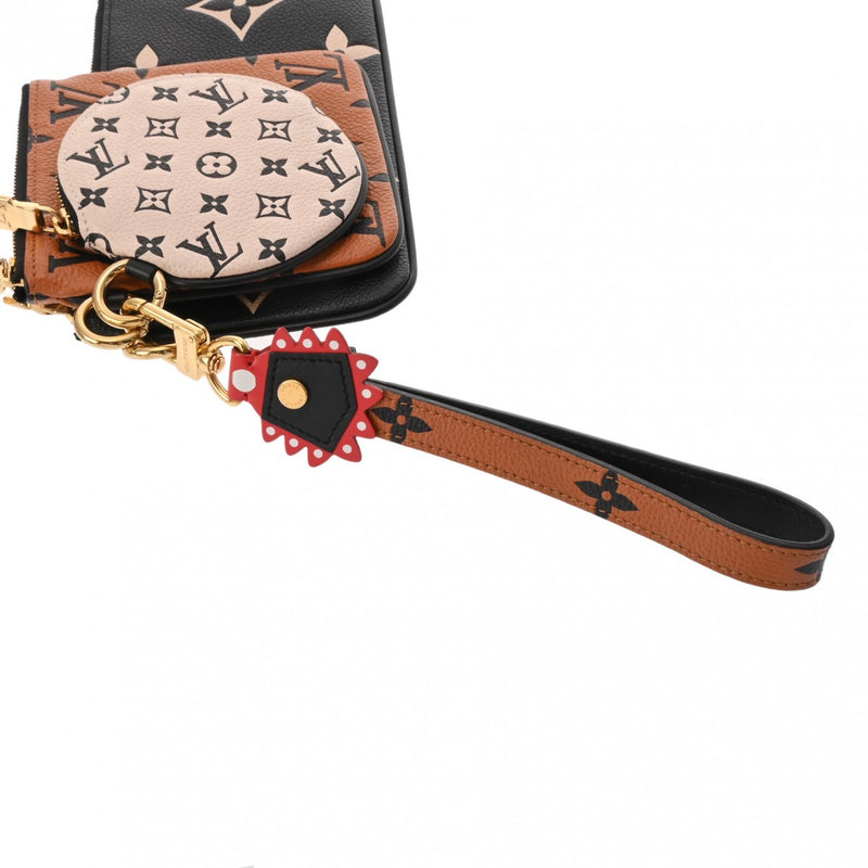 LOUIS VUITTON ルイヴィトン モノグラムアンプラント ポシェットトリオ LVクラフティ 黒/茶/ベージュ M69516 レディース レザー ポーチ Aランク 中古 銀蔵