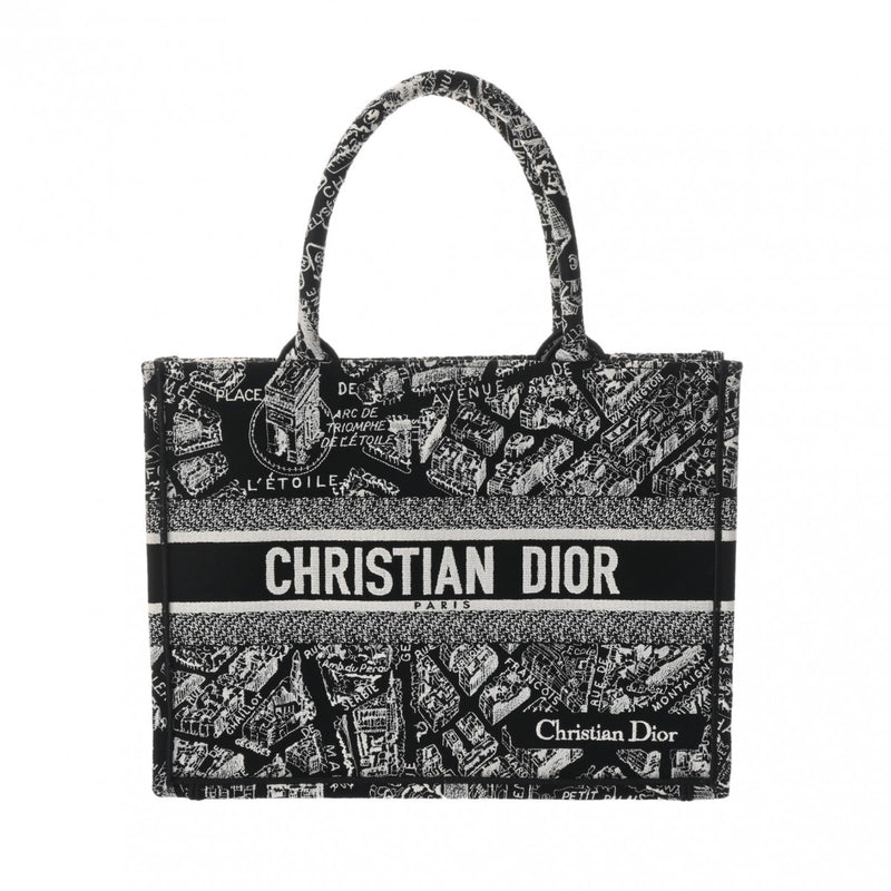 CHRISTIAN DIOR クリスチャンディオール ブックトート ミディアム エンブロイダリー ブラック/ホワイト レディース ジャガード ハンドバッグ ABランク 中古 銀蔵