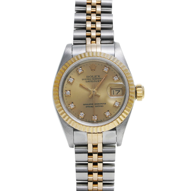 ロレックス デイトジャスト 10Pダイヤ 69173G X番(1993年頃製造) シャンパン/ダイヤモンド レディース 腕時計 自動巻き 中古 銀蔵