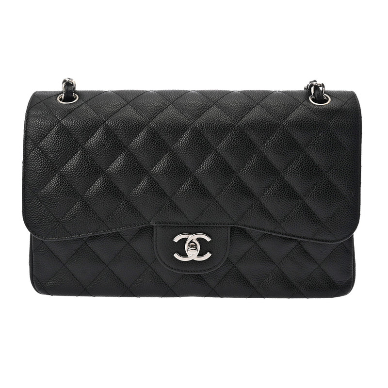 CHANEL シャネル マトラッセ チェーンショルダー Wフラップ 30cm ブラック A58600 レディース キャビアスキン ショルダーバッグ Aランク 中古 銀蔵