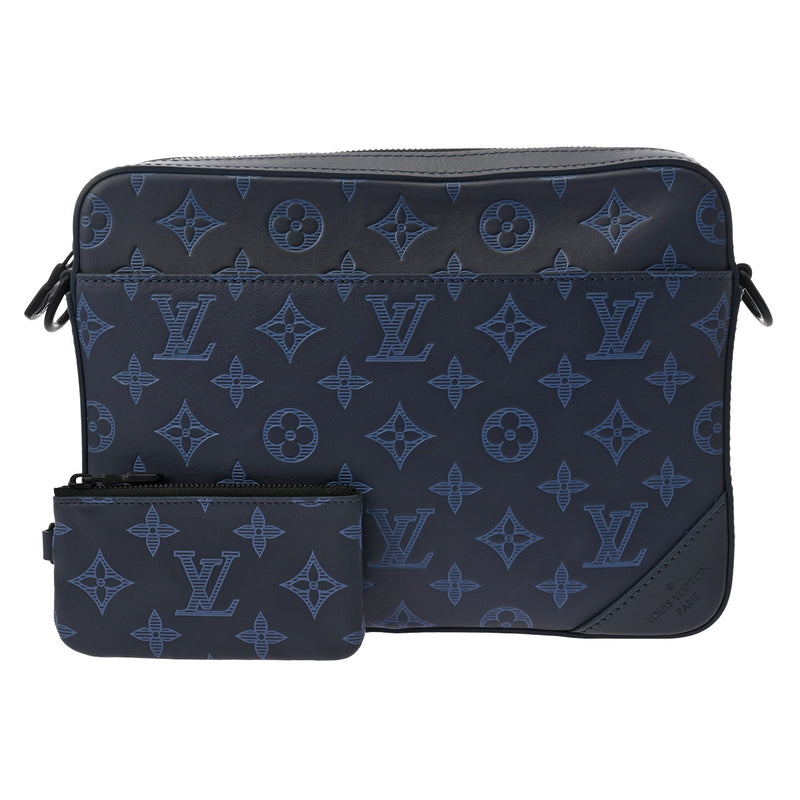 LOUIS VUITTON ルイヴィトン モノグラムシャドウ デュオメッセンジャー ネイビー M45730 メンズ レザー ショルダーバッグ Aランク 中古 銀蔵