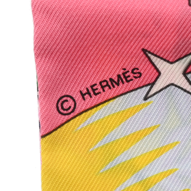 HERMES エルメス ツイリー SOURCE DE PEGASE ピンク/イエロー レディース シルク100％ スカーフ Aランク 中古 銀蔵