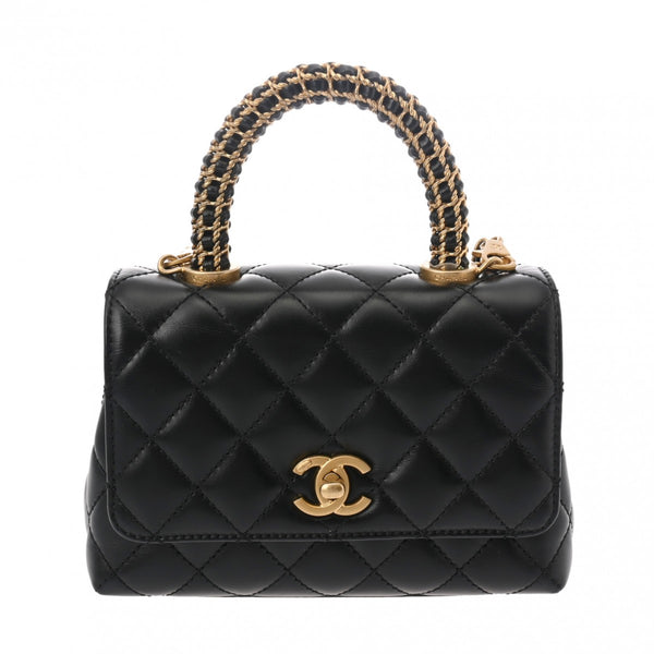 CHANEL シャネル マトラッセ トップハンドル XXS 2WAY ブラック AS2215 レディース カーフ ハンドバッグ 新同 中古 銀蔵