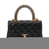 CHANEL シャネル マトラッセ トップハンドル XXS 2WAY ブラック AS2215 レディース カーフ ハンドバッグ 新同 中古 銀蔵