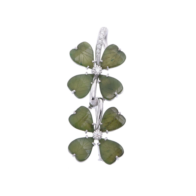 松井久子 ヒサコマツイ 2WAYペンダントトップ ダイヤ ネフライト クローバーモチーフ ユニセックス K18ホワイトゴールド WG ブローチ Aランク 中古 銀蔵