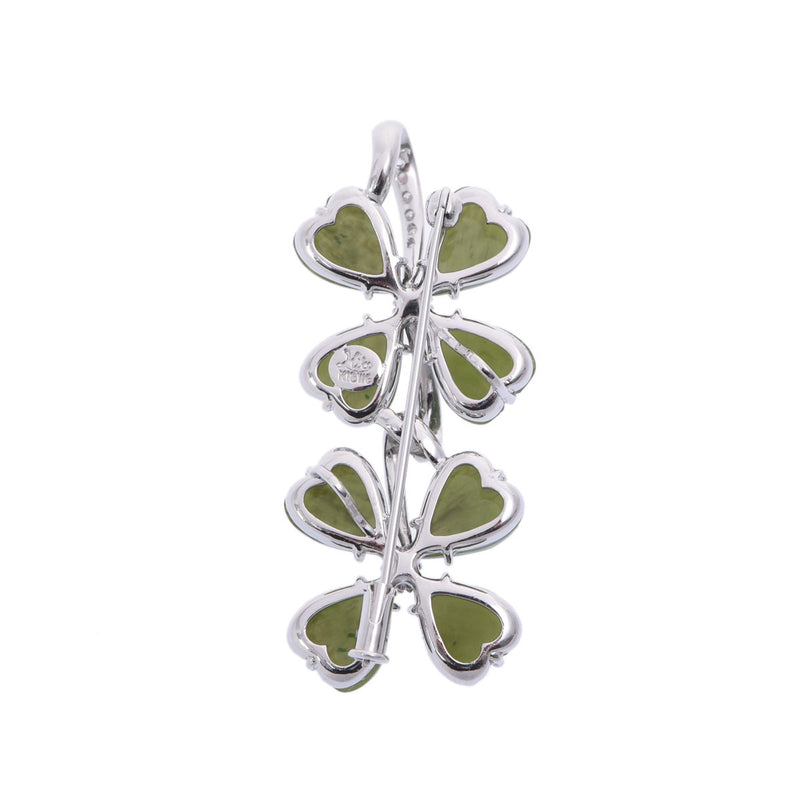 松井久子 ヒサコマツイ 2WAYペンダントトップ ダイヤ ネフライト クローバーモチーフ ユニセックス K18ホワイトゴールド WG ブローチ Aランク 中古 銀蔵