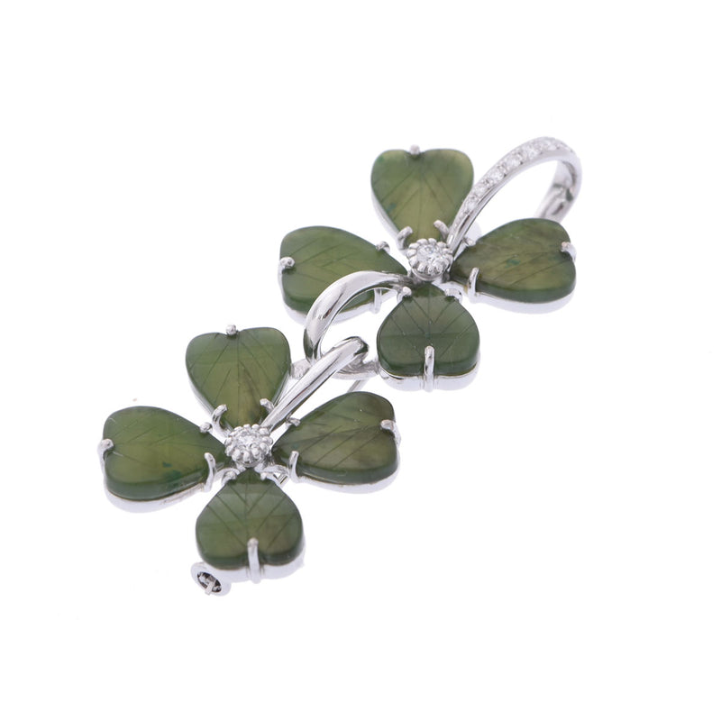 松井久子 ヒサコマツイ 2WAYペンダントトップ ダイヤ ネフライト クローバーモチーフ ユニセックス K18ホワイトゴールド WG ブローチ Aランク 中古 銀蔵