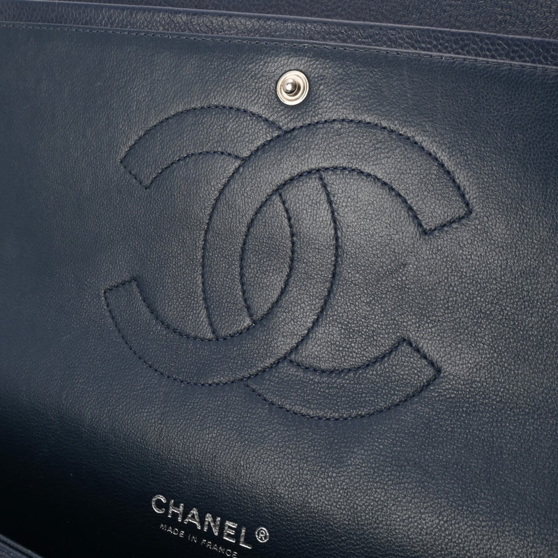 CHANEL シャネル マトラッセ Wフラップ チェーンショルダー 33cm  ネイビー A58601 レディース キャビアスキン ショルダーバッグ ABランク 中古 銀蔵