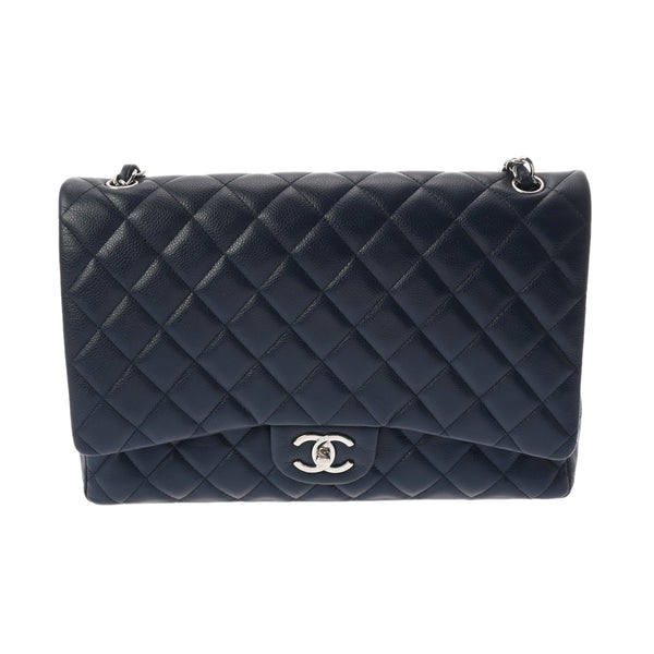 CHANEL シャネル マトラッセ Wフラップ チェーンショルダー 33cm  ネイビー A58601 レディース キャビアスキン ショルダーバッグ ABランク 中古 銀蔵