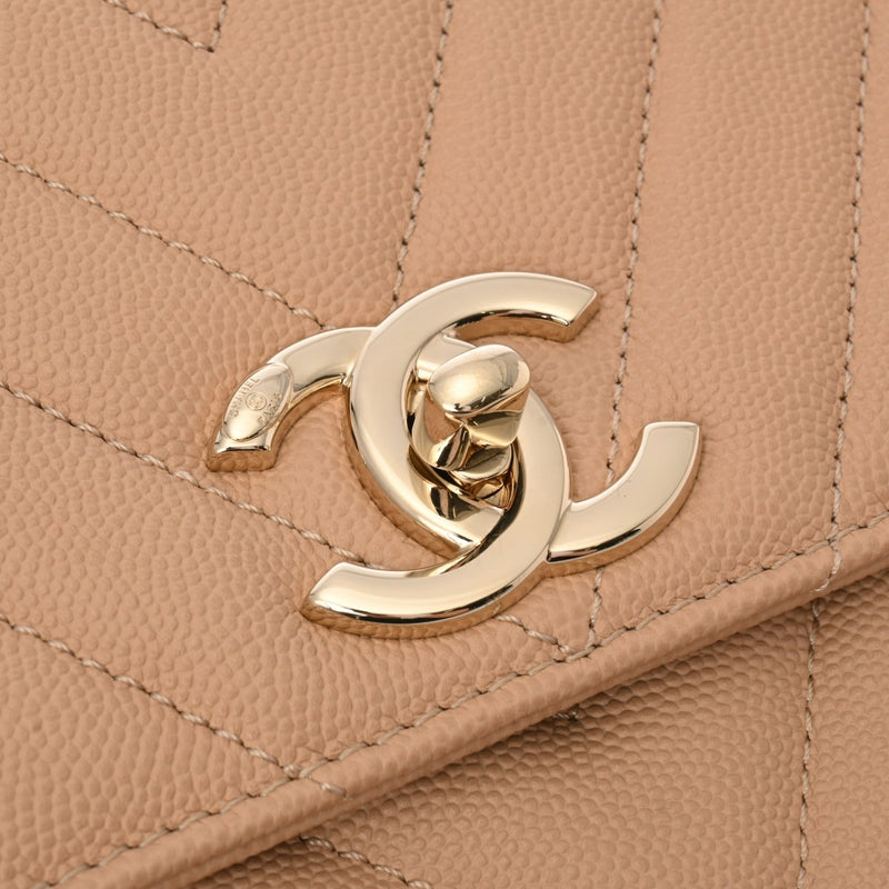 CHANEL シャネル Vステッチ ラージトップハンドル フラップバッグ 29cm ベージュ A92991 レディース キャビアスキン ハンドバッグ Aランク 中古 銀蔵