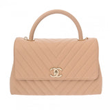 CHANEL シャネル Vステッチ ラージトップハンドル フラップバッグ 29cm ベージュ A92991 レディース キャビアスキン ハンドバッグ Aランク 中古 銀蔵