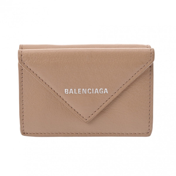 BALENCIAGA バレンシアガ ペーパー ミニ ウォレット ベージュ 391446 ユニセックス レザー 三つ折り財布 ABランク 中古 銀蔵