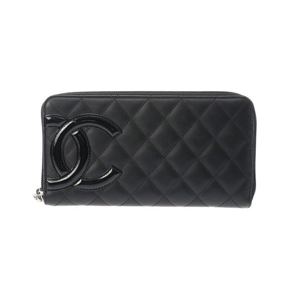 CHANEL シャネル カンボンライン ココマーク ラウンドファスナー 黒/黒 A50078 レディース ラムスキン/エナメル 長財布 Aランク 中古 銀蔵