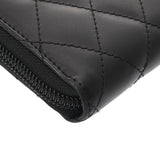 CHANEL シャネル カンボンライン ココマーク ラウンドファスナー 黒/黒 A50078 レディース ラムスキン/エナメル 長財布 Aランク 中古 銀蔵