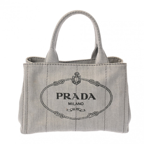 PRADA プラダ カナパ ミニ 2WAY グレー 1BG439 レディース デニム ハンドバッグ ABランク 中古 銀蔵