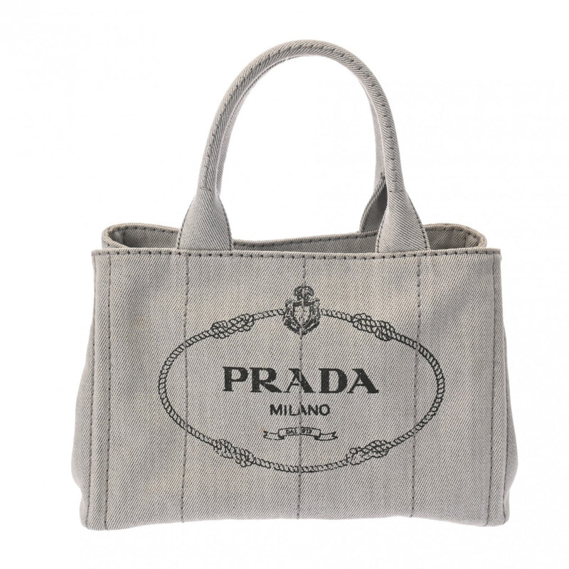 PRADA プラダ カナパ ミニ 2WAY グレー 1BG439 レディース デニム ハンドバッグ ABランク 中古 銀蔵