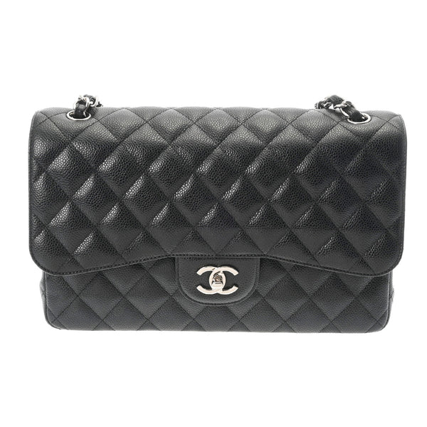 CHANEL シャネル マトラッセ チェーンショルダー Wフラップ 30cm ブラック A58600 レディース キャビアスキン ショルダーバッグ Aランク 中古 銀蔵