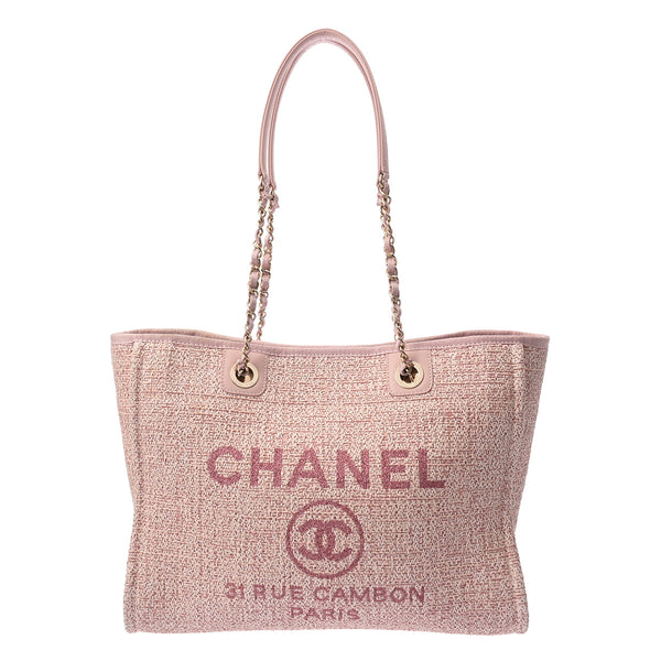 CHANEL シャネル ドーヴィル MM ピンク A67001 レディース ツイード/レザー トートバッグ Aランク 中古 銀蔵