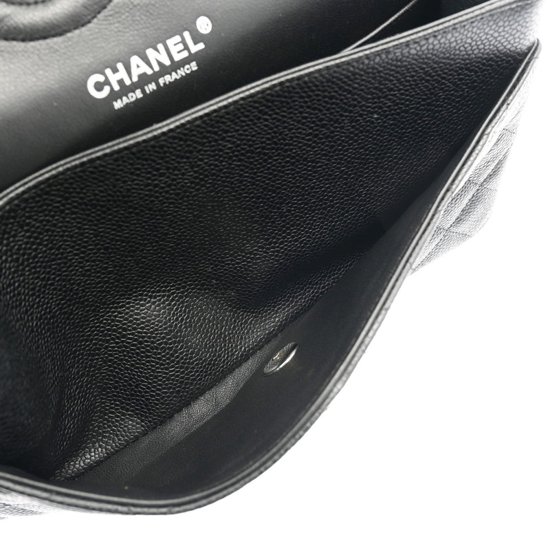 CHANEL シャネル マトラッセ チェーンショルダー Wフラップ 25cm 内側ブラック ブラック A01112 レディース キャビアスキン ショルダーバッグ ABランク 中古 銀蔵