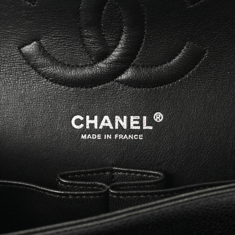 CHANEL シャネル マトラッセ チェーンショルダー Wフラップ 25cm 内側ブラック ブラック A01112 レディース キャビアスキン ショルダーバッグ ABランク 中古 銀蔵