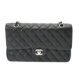 CHANEL シャネル マトラッセ チェーンショルダー Wフラップ 25cm 内側ブラック ブラック A01112 レディース キャビアスキン ショルダーバッグ ABランク 中古 銀蔵